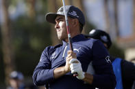 Rickie Fowler hits from the 12th tee during the second round of The American Express golf tournament on the Nicklaus Tournament Course at PGA West on Friday, Jan. 17, 2020, in La Quinta, Calif. (AP Photo/Marcio Jose Sanchez)