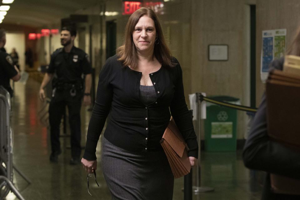 Assistant District Attorney Joan Illuzzi arrives at court for jury selection in Harvey Weinstein's trial on rape and sexual assault charges, in New York, Tuesday, Jan. 14, 2020. (AP Photo/Richard Drew)