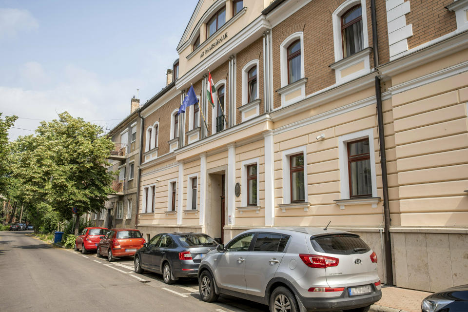 The facade of the Court of Appeal of Szeged, where the second verdict in the migrant smuggling case known as the Parndorf-case was announced in Szeged, southern Hungary, Thursday, June 20, 2019. Hungarian court has extended the prison sentences of four human traffickers convicted last year for their roles in a 2015 in which 71 migrants suffocated to death in the back of a refrigerated truck found on a highway in Austria. (Tibor Rosta/MTI via AP)