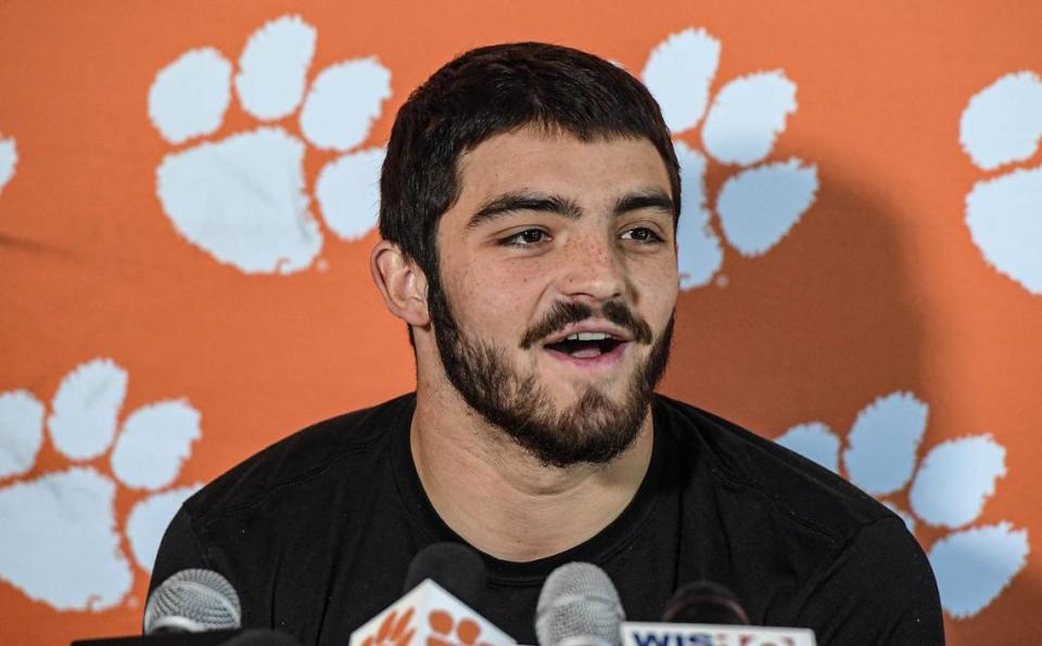 Clemson running back Will Shipley talks with media during midweek interviews at the Poe Indoor Facility in Clemson Tuesday, October 18, 2022. Clemson Running Back Will Shipley