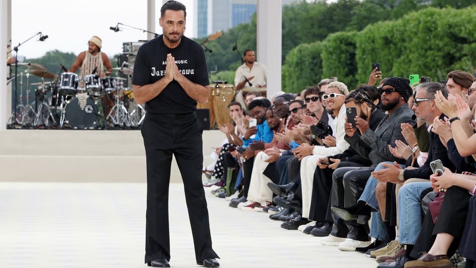 Designer Mike Amiri of the eponymous Californian brand at the finale of his Paris show. - Pascal Le Segretain/Getty Images