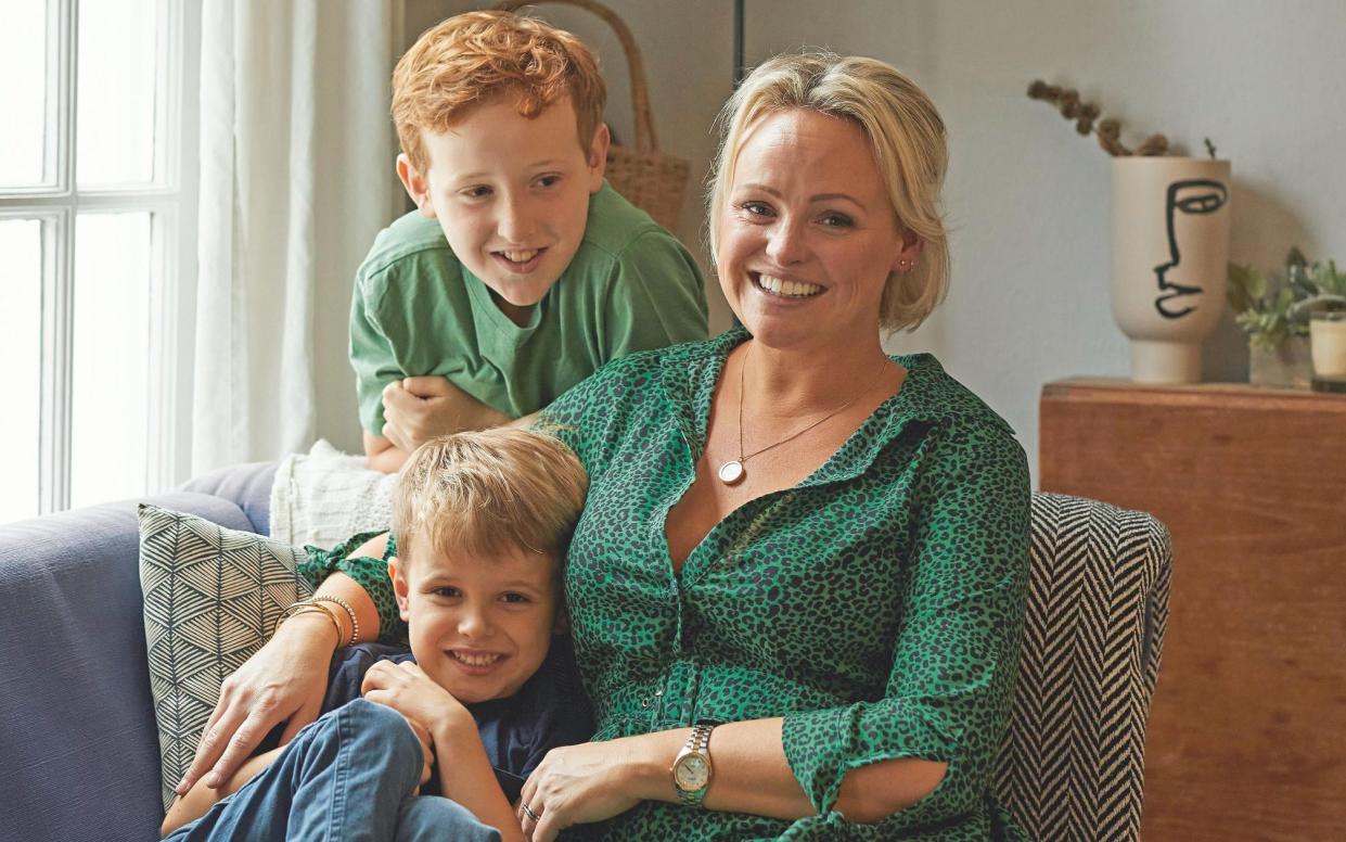 Laura Rutherford at home with her sons Harry and Stanley - Kitty Gale