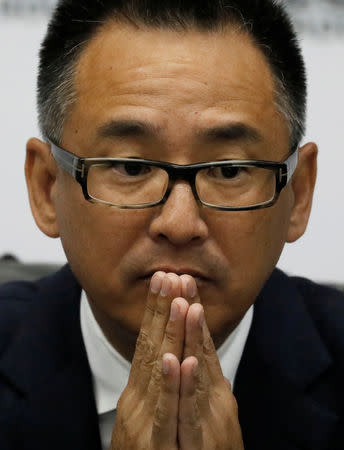 President of Toyota in Brazil, Rafael Chang, announces a Brazilian vehicle equipped with the hybrid technology during a news conference in Sao Paulo, Brazil, April 17, 2019. REUTERS/Nacho Doce