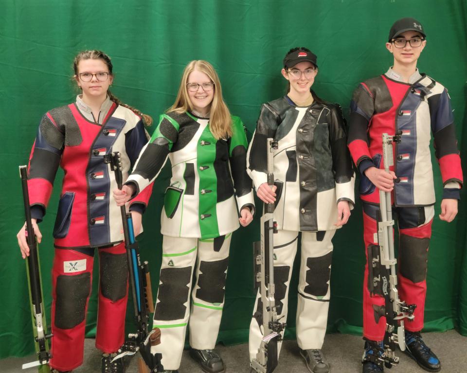 Rifle Junior Olympic Championships are, left to right, Hailey Singleton, Claudia Muzik, Kasey Metz, and Deitrich Bergman.