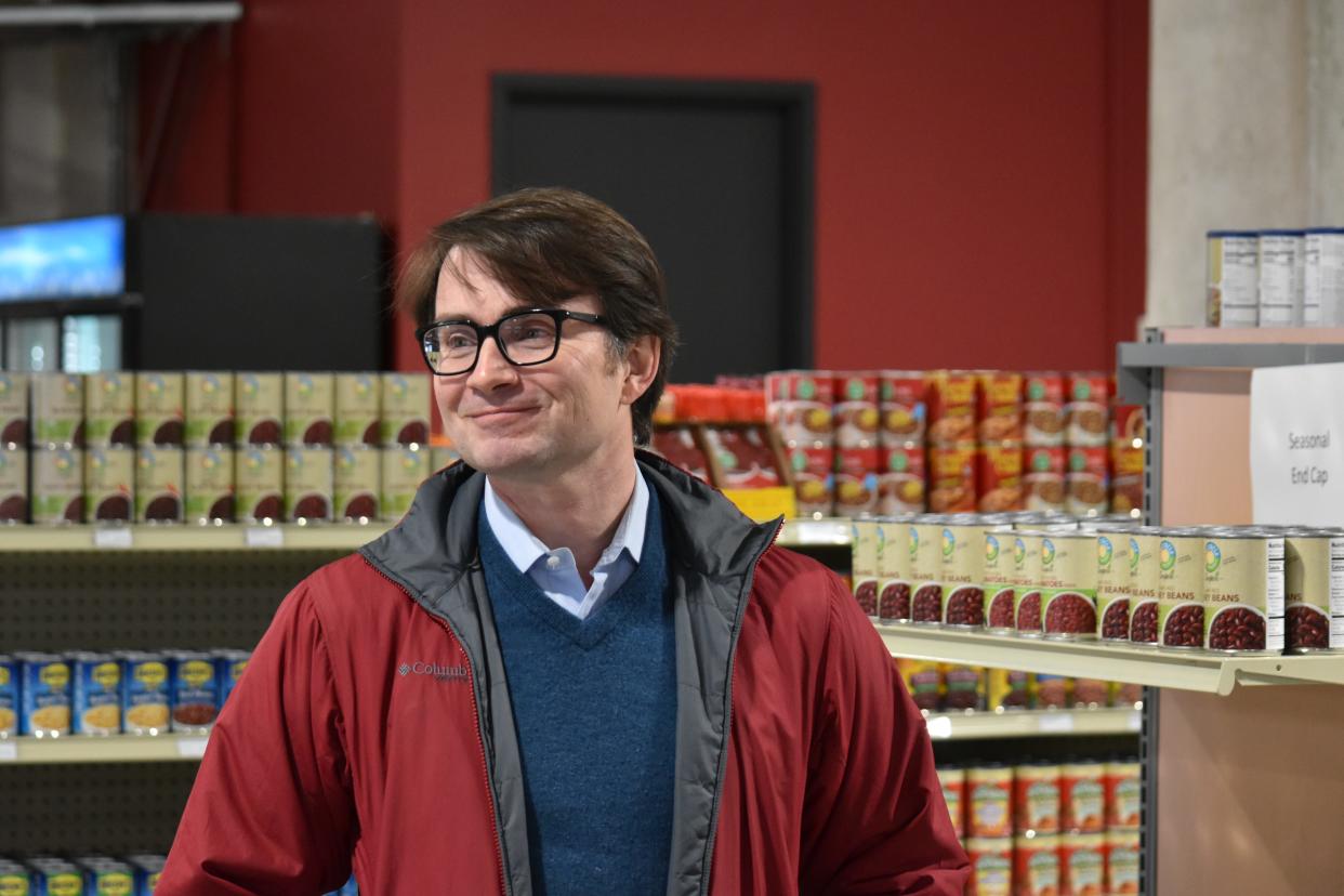 East Bank developer Dave Matthews stands in his stocked grocery store, East Race Market, on Monday, Jan. 8, 2024. The store, at 350 E. LaSalle Ave. in downtown South Bend, is set to open this week despite an ongoing lawsuit from the city.