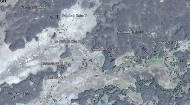 It isn&#39;t known how old the gates are or what their purpose is. Source: Google Earth