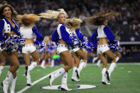 <p>The Dallas Cowboys cheerleaders perform at AT&T Stadium on November 30, 2017 in Arlington, Texas. (Photo by Ronald Martinez/Getty Images) </p>