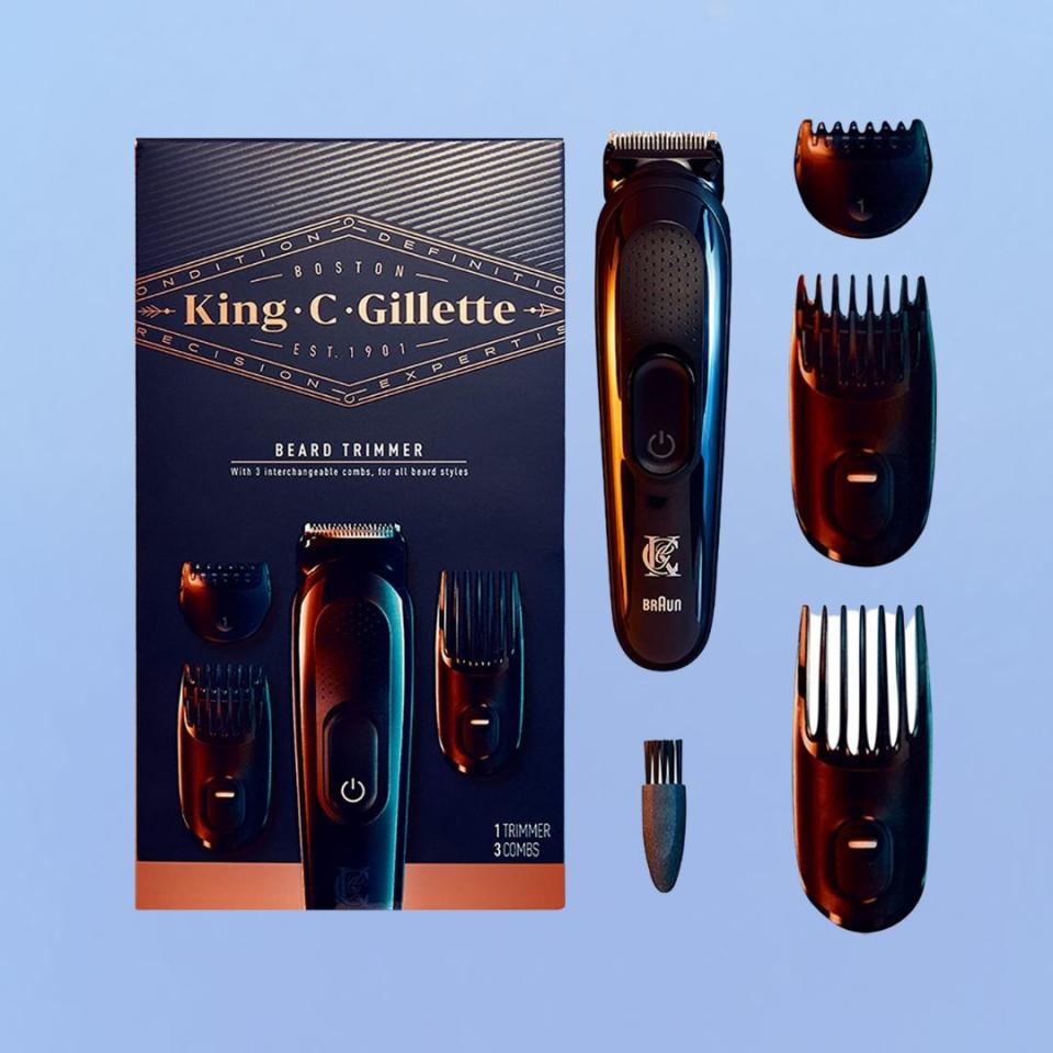 Equipped with three comb attachments for multiple beard styles, this rechargeable trimmer provides up to 50 minutes of use on a singular charge. It also comes with a cleaning brush, charger and a travel bag. 