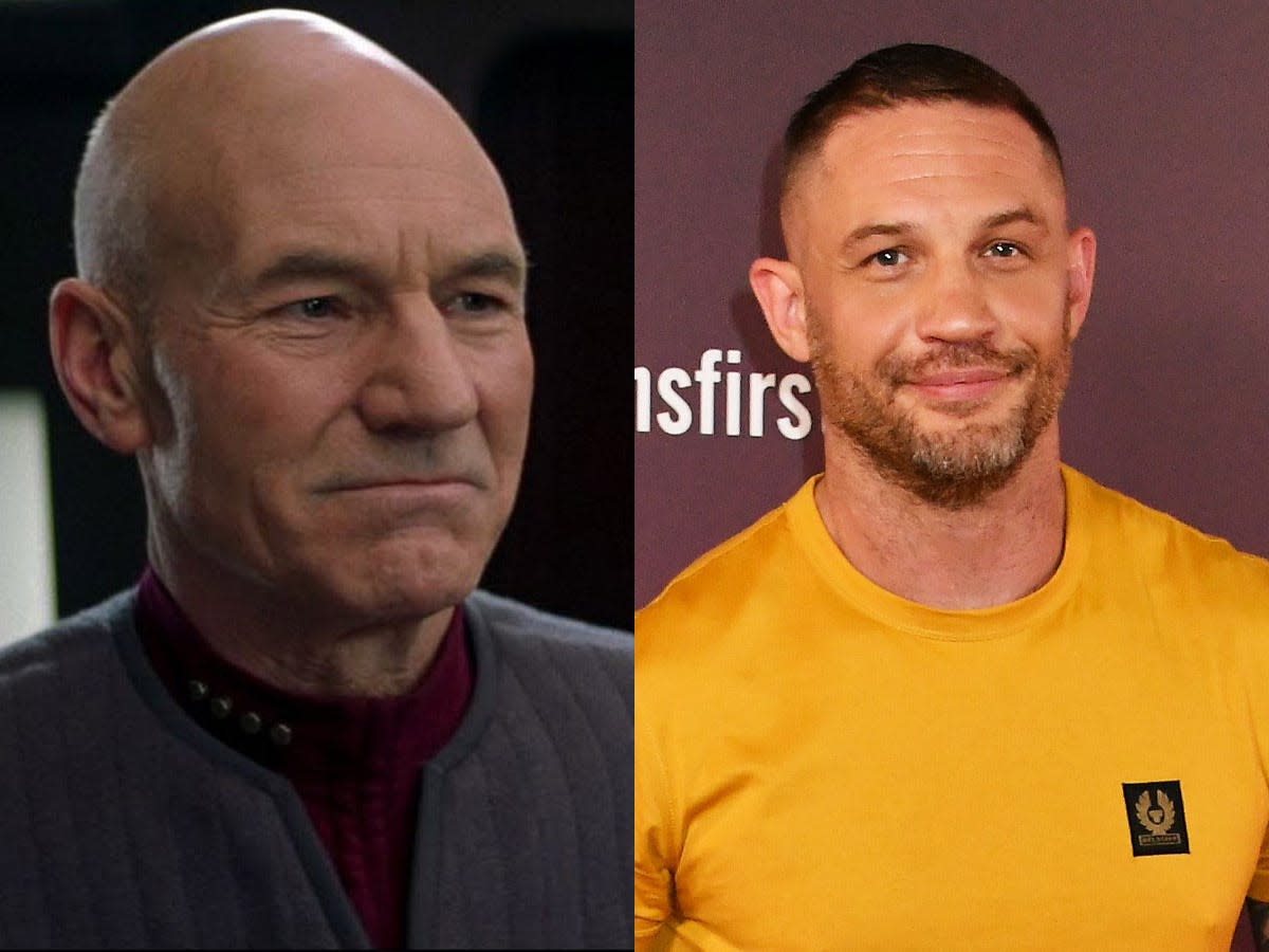 A composite image of Patrick Stewart and Tom Hardy.