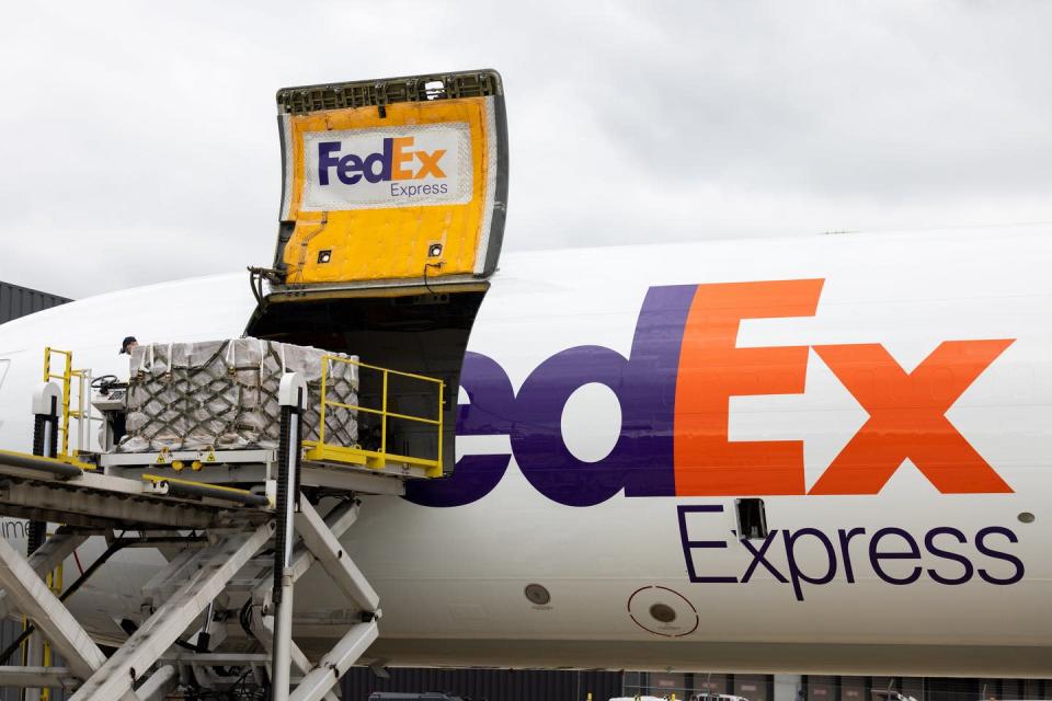 <span class="caption">A shipment of baby formula being delivered as part of Operation Fly Formula.</span> <span class="attribution"><a class="link " href="https://www.gettyimages.com/detail/news-photo/fedex-workers-unload-a-shipment-of-baby-formula-as-part-of-news-photo/1240902959?adppopup=true" rel="nofollow noopener" target="_blank" data-ylk="slk:Nathan Posner/Anadolu Agency via Getty Images">Nathan Posner/Anadolu Agency via Getty Images</a></span>