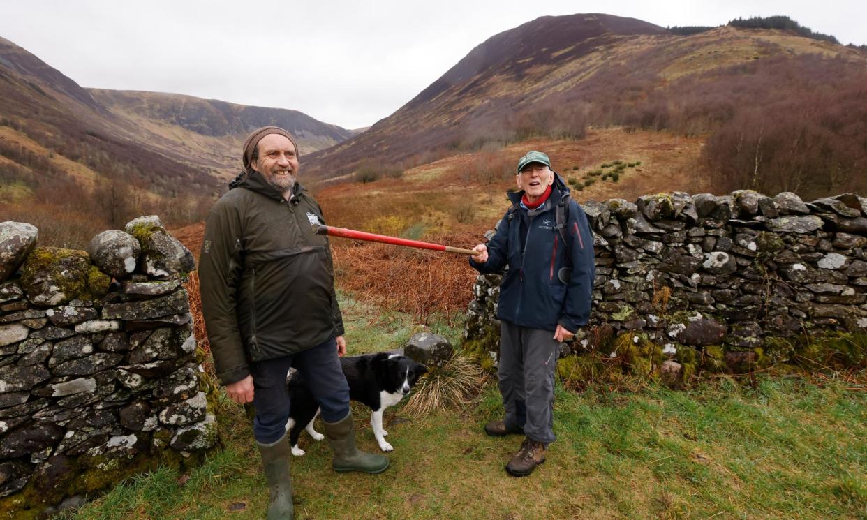 <span>Andy Wilson (left) of the Borders Forest Trust and Philip Ashmole, one of the founders of the Carrifran Wildwood project.</span><span>Photograph: Murdo MacLeod/The Guardian</span>