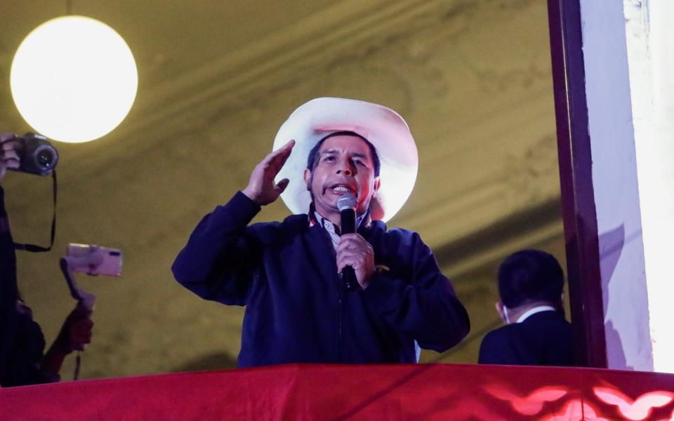 Pedro Castillo addresses his supporters in Lima - ANGELA PONCE /REUTERS
