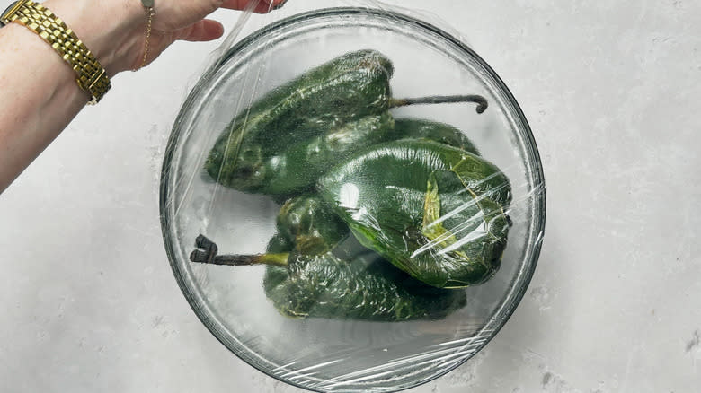 covering peppers in plastic