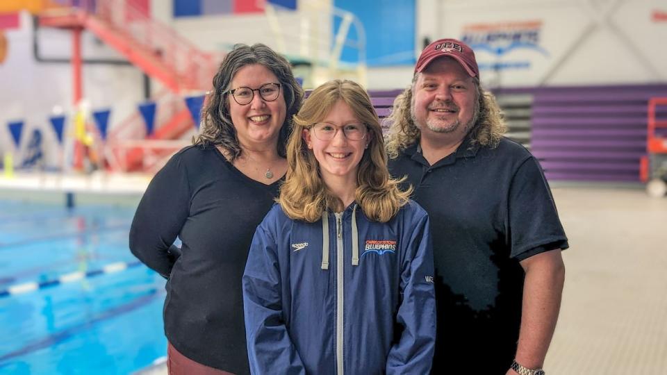 Veronica and her parents, Catherine Allin MacLellan and Mike MacLellan, say they would like to see more Island youth getting involved in para swimming.   (Shane Hennessey/CBC - image credit)