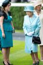 <p>Queen Elizabeth and Princess Eugenie match in blue at the Royal Ascot. </p>