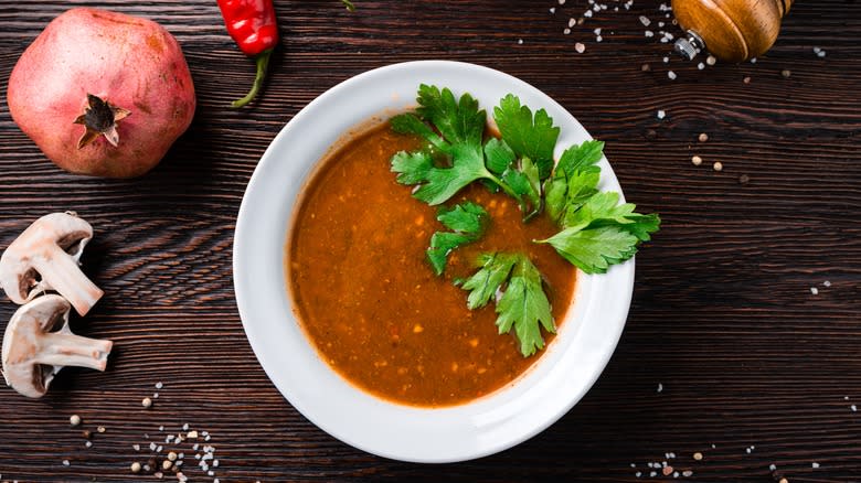 bowl of kharcho with garnish