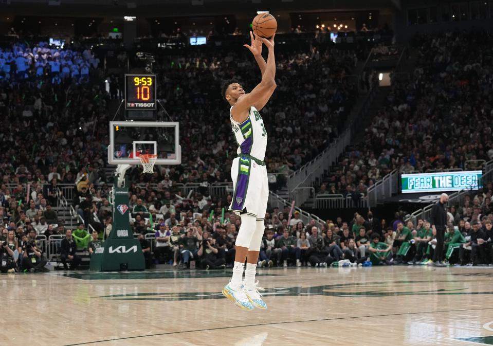 Giannis Antetokounmpo doesn't attempt many three-pointers and doesn't hit many, but perhaps fans can embrace them all...the misses, the makes, from ugly to game-changing.