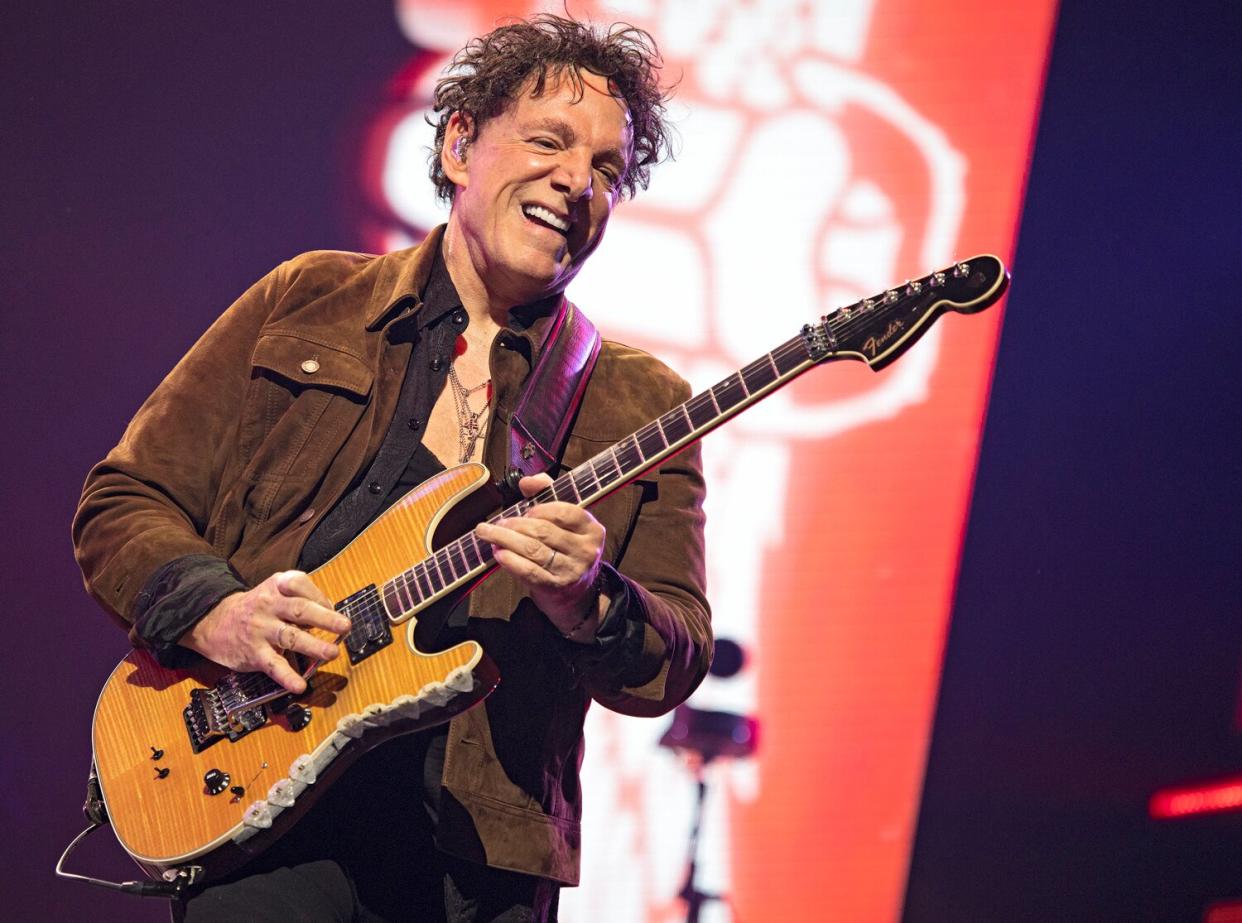 Neal Schon of Journey performs at Gainbridge Fieldhouse on May 5, 2022 in Indianapolis, Indiana.