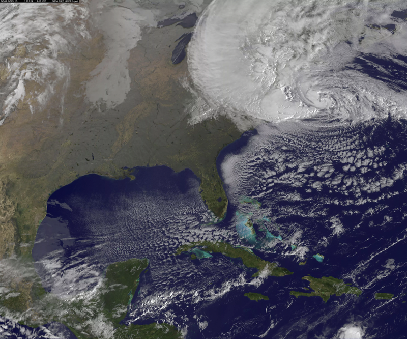 Image from NOAA’s GOES-13 of Hurricane Sandy at 9:10 am EDT on October 29, 2012.