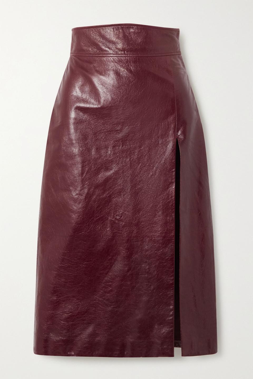 Textured glossed-leather pencil skirt