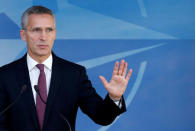 NATO Secretary-General Jens Stoltenberg briefs the media during a NATO defence ministers meeting at the Alliance headquarters in Brussels, Belgium, October 26, 2016. REUTERS/Francois Lenoir