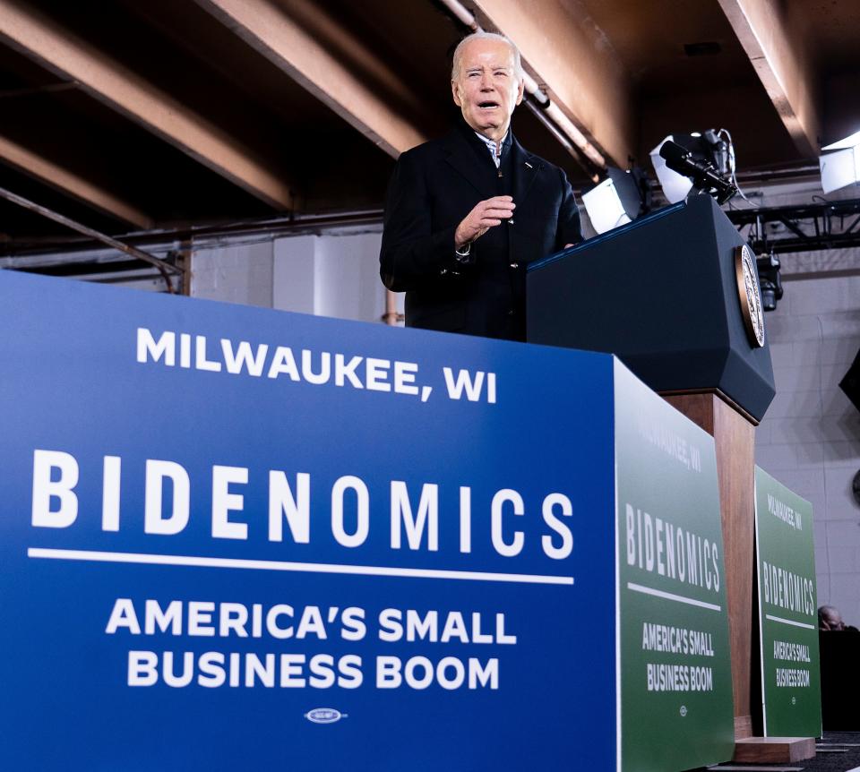 President Joe Biden speaks at the Wisconsin Black Chamber of Commerce on Wednesday December 20, 2023 in Milwaukee, Wis.