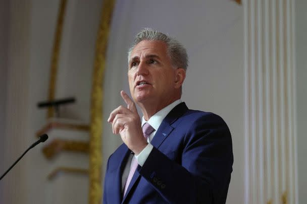 PHOTO: Speaker of the House Kevin McCarthy speaks in New York City, April 17, 2023. (Brendan Mcdermid/Reuters, FILE)