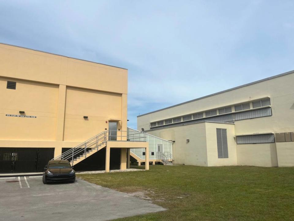 These two pump station buildings at the Central District Wastewater Treatment Plant at Virginia Key show the height difference between older buildings and new ones built to withstand rising seas and storm surge.