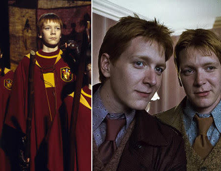 <p>Oliver and James Phelps have played the mischievious Weasley twins, George and Fred, in every film of the "Harry Potter" franchise. Expect to see more a more mature version of the twins in "Deathly Hallows."</p>