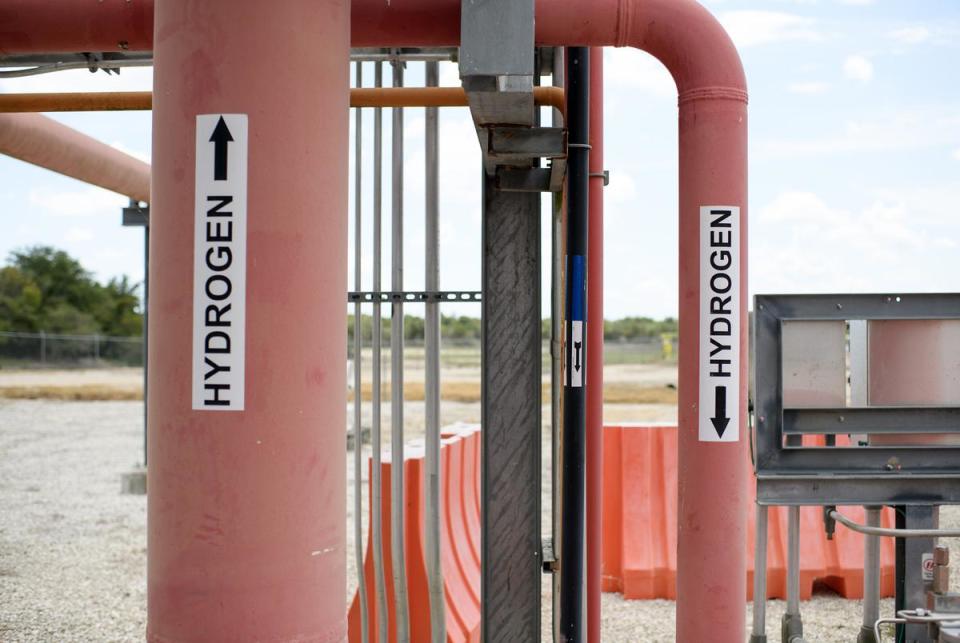 Beaumont, Texas: Hydrogen pipeline at the largest hydrogen storage facility September 5, 2023 in Beaumont, Texas. Mark Felix/The Texas Tribune