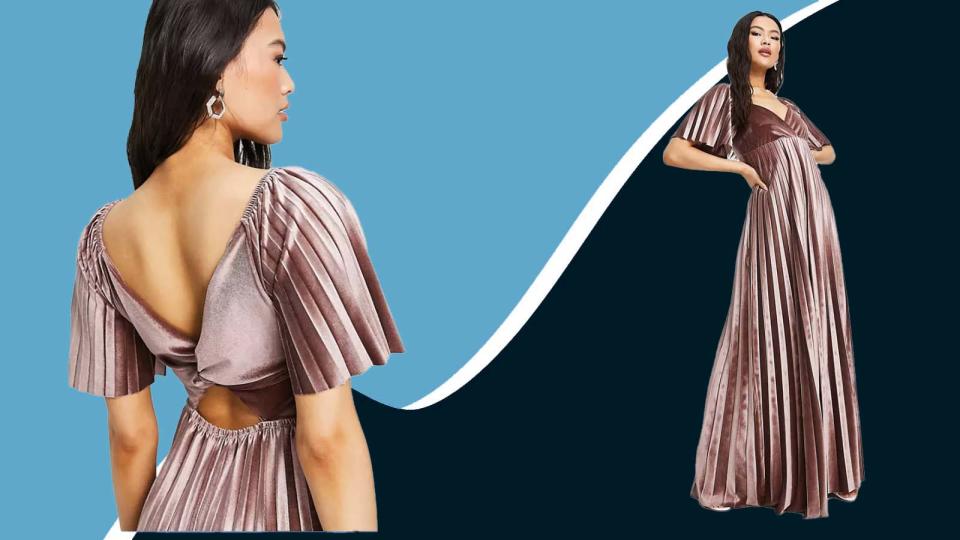 This winter, check all the style boxes with this pleated velvet floor-length dress from ASOS.