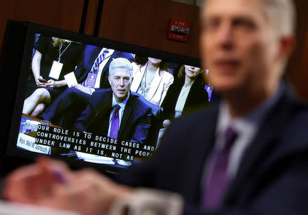 Supreme Court nominee judge Neil Gorsuch testifies before the Senate Judiciary Committee confirmation hearing on Capitol Hill in Washington March 21, 2017. REUTERS/Joshua Roberts