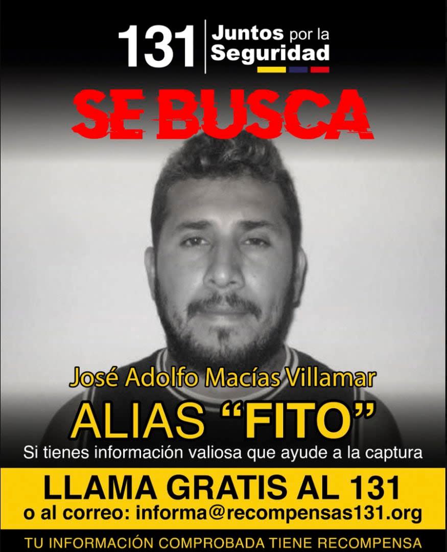 Este cartel de búsqueda publicado el martes 9 de enero de 2024 en X, antes conocida como Twitter, por el Ministerio del Interior de Ecuador, muestra a José Adolfo Macías Villamar, líder de la pandilla Los Choneros. Macías desapareció, según las autoridades, el domingo de una celda de la prisión de Guayaquil donde cumplía una condena de 34 años por tráfico de drogas. También conocido con el alias de 