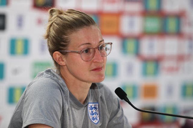 Ellen White speaks at an England press conference