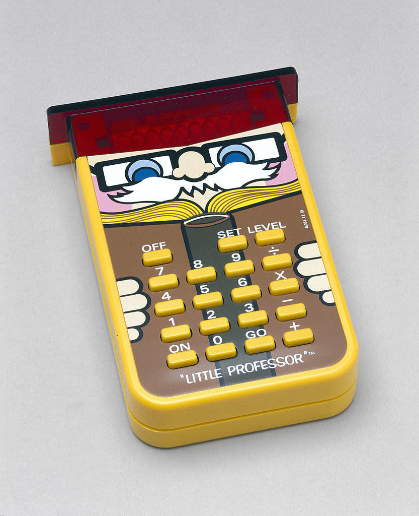 Calculator with a cartoon old professor on it