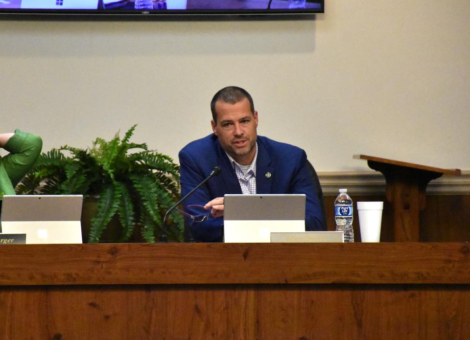 Alderman Matt Brown speaks at the Franklin Board of Alderman meeting on April 11.