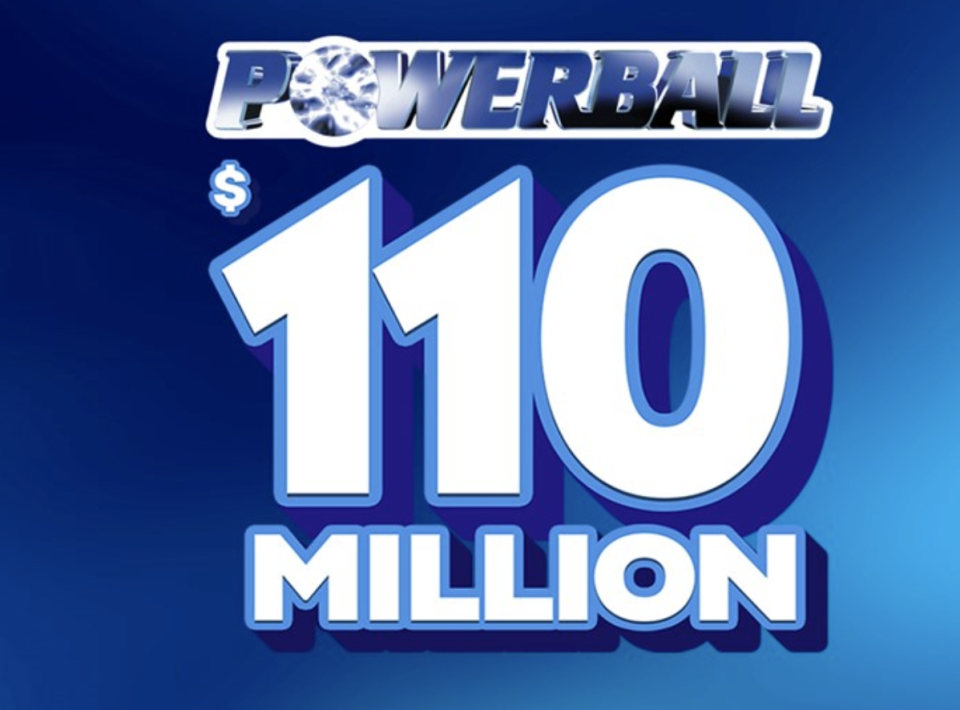 Picture of the official Powerball logo showing the $110 Million jackpot logo.
