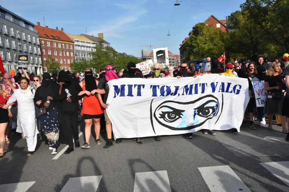 Demonstrators in Copenhagen protest against the country’s ‘burqa ban’ (Getty Images)