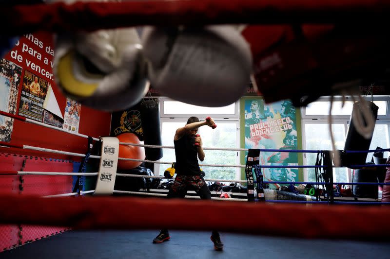 Boxer Farid Walizadeh practices during a training session in Lisbon