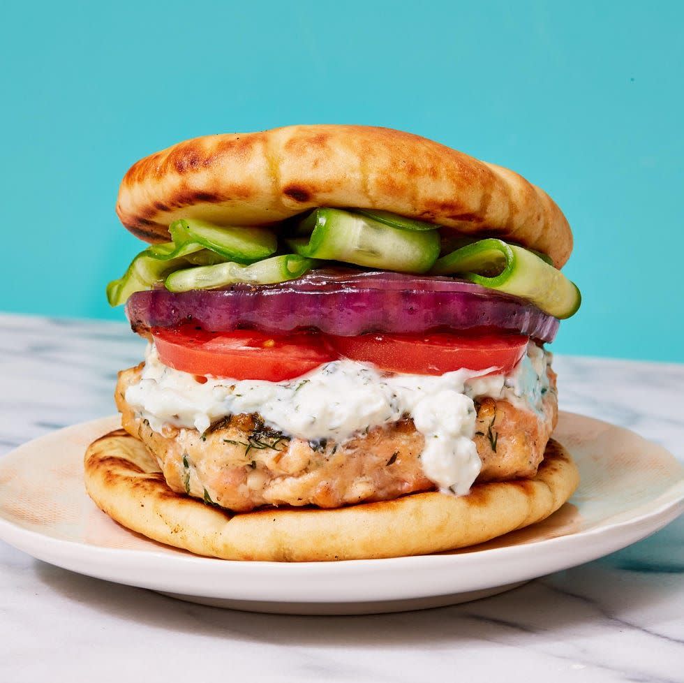 greek inspired salmon burgers