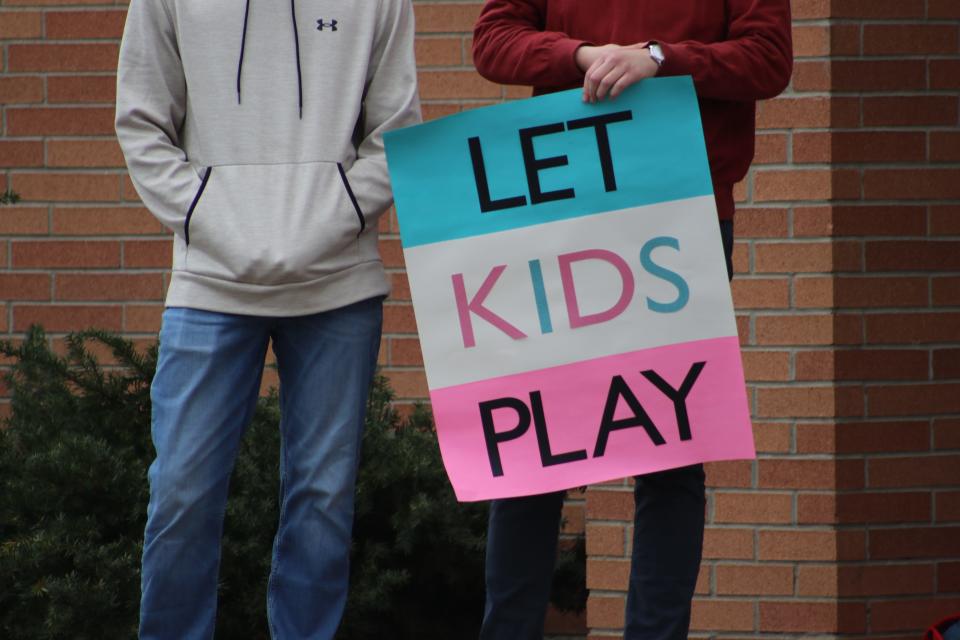 West Lafayette Jr./Sr. High School students conduct a walkout in support of queer youths, on April 8, 2022, in West Lafayette.