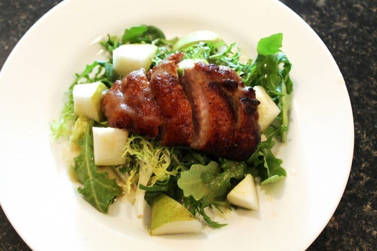 Gettin' fancyyyy. Recipe: Duck Breast Salad With White Wine Pear Sauce