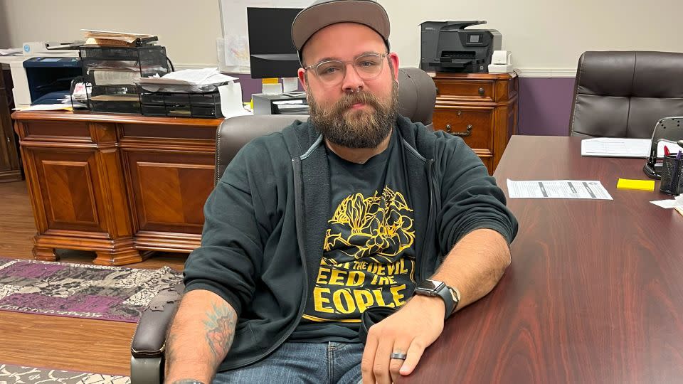 Ryan Cagle is a pastor who runs a food pantry in Parrish, Alabama. Cagle started a petition calling for Walker County's sheriff, Nick Smith, to resign after a man in a Walker County jail holding cell died while experiencing drug withdrawal. - Renuka Rayasam/KFF Health News