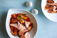 Turn simply poached salmon into a complete meal with a ratatouille that cooks in the same amount of time as the fish. <a href="https://www.epicurious.com/recipes/food/views/quick-poached-salmon-with-speedy-ratatouille?mbid=synd_yahoo_rss" rel="nofollow noopener" target="_blank" data-ylk="slk:See recipe." class="link ">See recipe.</a>