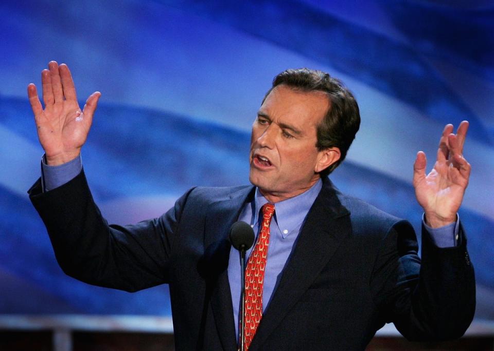 Robert F. Kennedy, Jr. addresses delegates during the Democratic National Convention July 28, 2004 at the FleetCenter in Boston, Massachusetts. Six years later, a tapeworm would enter his brain in South Asia (Getty Images)