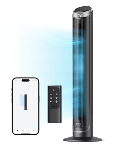 Dreo Smart Tower Fan for Bedroom, Standing Fans for Indoors, 90° Oscillating, Quiet 26ft/s Velo…