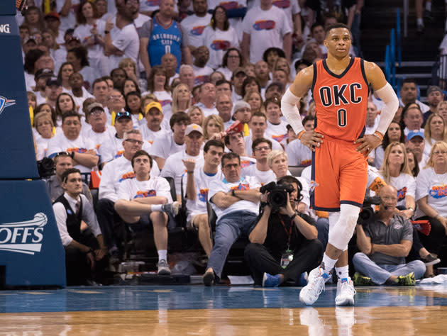 Russell Westbrook waits it out. (Getty Images)