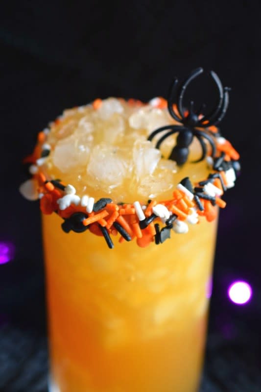 <p>Who Needs A Cape</p><p>A fruity and spicy Halloween cocktail featuring apple cider, spiced rum, cherry extract, and caramel dip. </p><p><strong>Get the recipe: <a href="https://whoneedsacape.com/2019/10/spider-cider-cocktail/" rel="nofollow noopener" target="_blank" data-ylk="slk:Spider Cider Cocktail;elm:context_link;itc:0;sec:content-canvas" class="link ">Spider Cider Cocktail</a></strong></p>