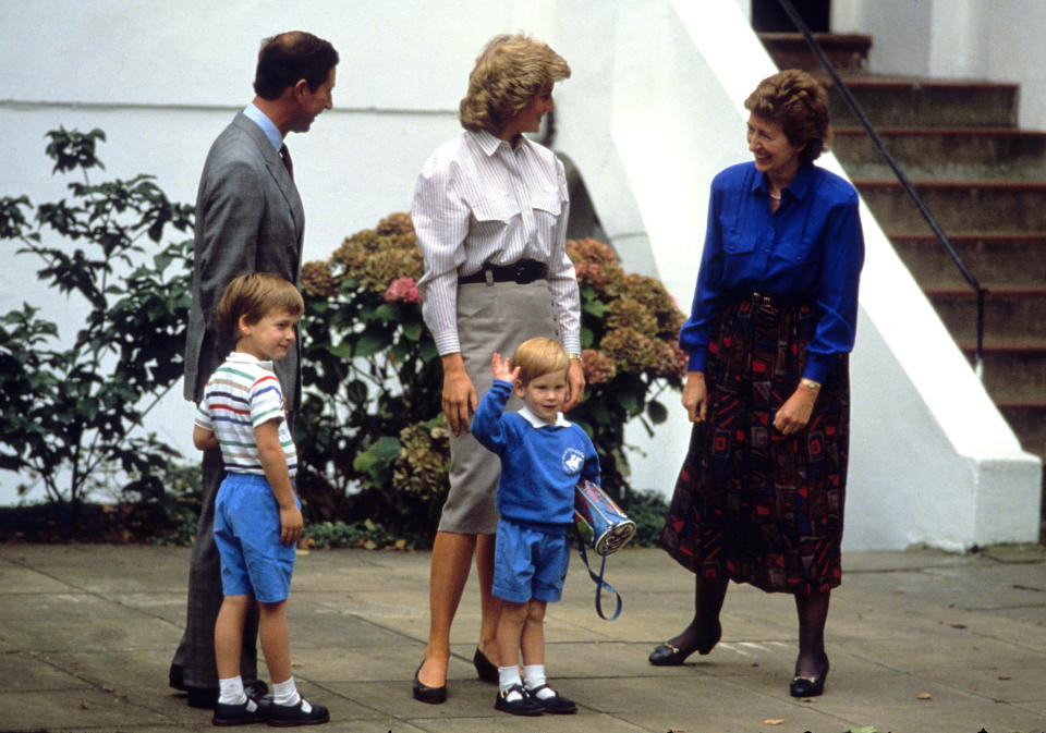 Prince Harry’s first day at Mrs. Mynors’ Nursery School, London, in September 1987