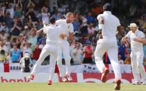 Cricket - West Indies v England - Third Test - Kensington Oval, Barbados - 3/5/15 England's Stuart Broad celebrates taking the wicket of West Indies' Marlon Samuels Action Images via Reuters / Jason O'Brien